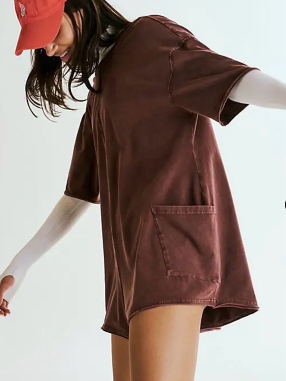 Free People Hot Shot Tee Romper - Brown Short-Sleeve Large